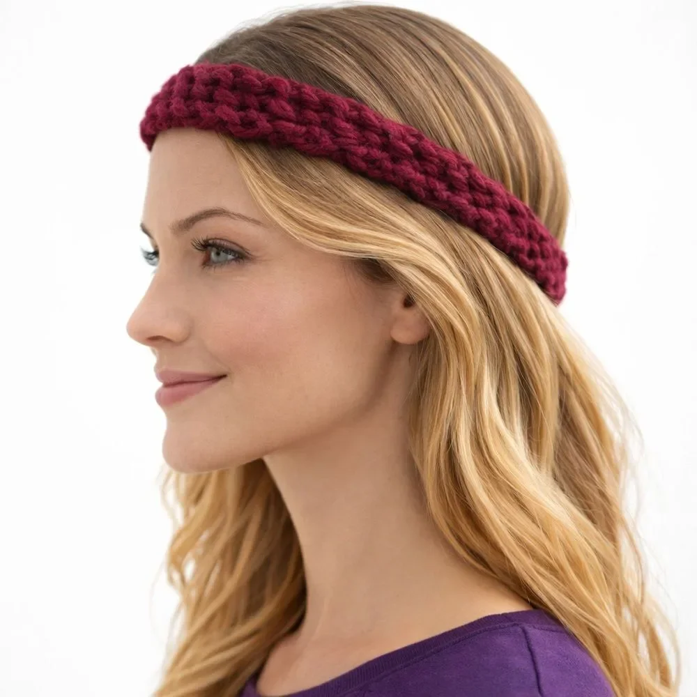 Hand crafted stretch 100% wool headband hot pink and orange Medium Large